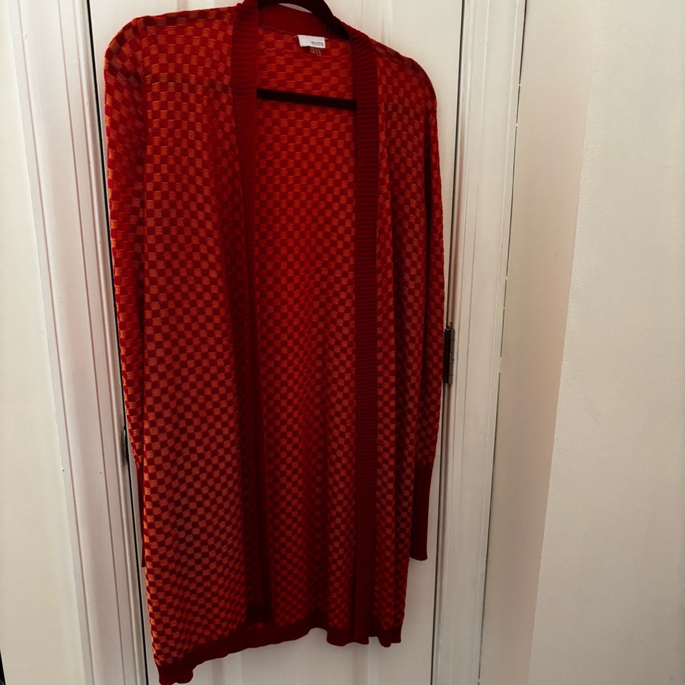 Ecru Pink and Orange Checkered Long Cardigan 100% Viscose